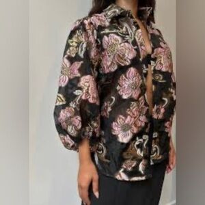 puff sleeve  button down blouse size S
